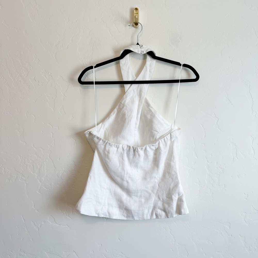 Reformation | Tate 100% Linen Halter Button Vest Top in White - Picture 5 of 6